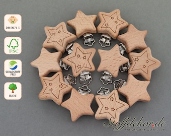 Wooden clip with star engraving, laser engraving, baby clip, pacifier clip, pacifier chain clip, pendant clip, clip for stroller chain, play chain