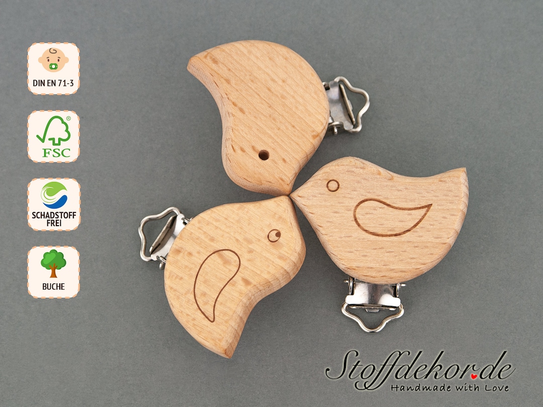Wooden Clip With Bird Engraving, Baby Clip, Pacifier Clip, Laser ...
