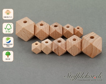 4 Hexagonperlen 10, 12, 14, 16 und 20 mm Sechskantperlen Facettenperlen geometrische Holzperlen Polygonperlen Naturholzperlen Bastelperlen