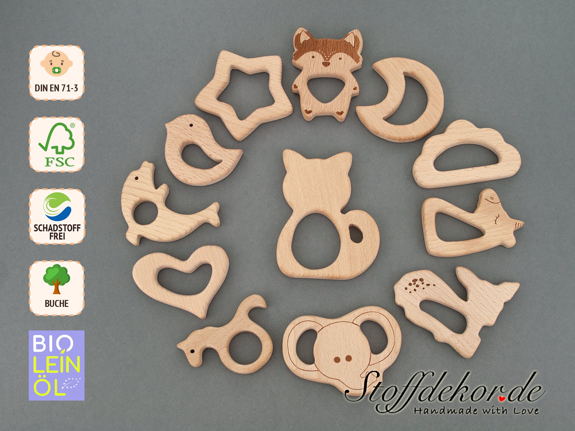 Wooden pendant beech wood organic linseed oil wooden animals gripping toy pendant wooden baby toy beech gripping ring wooden toy craft supplies natural wood