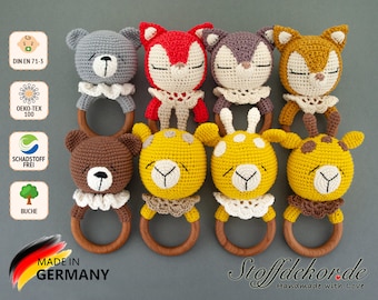 Anillo de agarre de sonajero de ganchillo Juguete de agarre de sonajero de bebé Juguete de agarre de bebé Sonajero de ganchillo Juguete de agarre de ganchillo Amigurumi Animales de ganchillo Accesorio de bebé