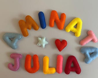 Letters/numbers in 128 colors made of wool felt, name garland, accessories, decoration, felt alphabet, capital letters, nameplate, children's room