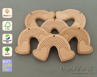 Wooden pendant beech wood organic linseed oil rainbow grasping toy stroller pendant wood beech grasping ring stroller chain craft supplies natural wood