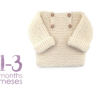 Size 1-3 MONTHS- Natural Baby Sweater Knitting Pattern- Instant Download