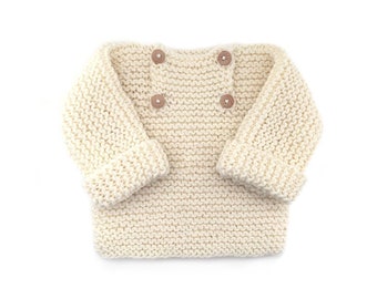 5- sizes - Natural Baby Sweater Knitting Pattern- Instant Download- Sizes Newborn, 1-3 months, 3-6 months, 6-12 months and 12-24 months.