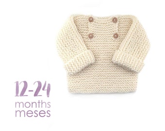 Size 12-24 MONTHS- Natural Baby Sweater Knitting Pattern- Instant Download