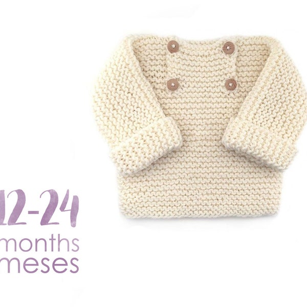 Size 12-24 MONTHS- Natural Baby Sweater Knitting Pattern- Instant Download