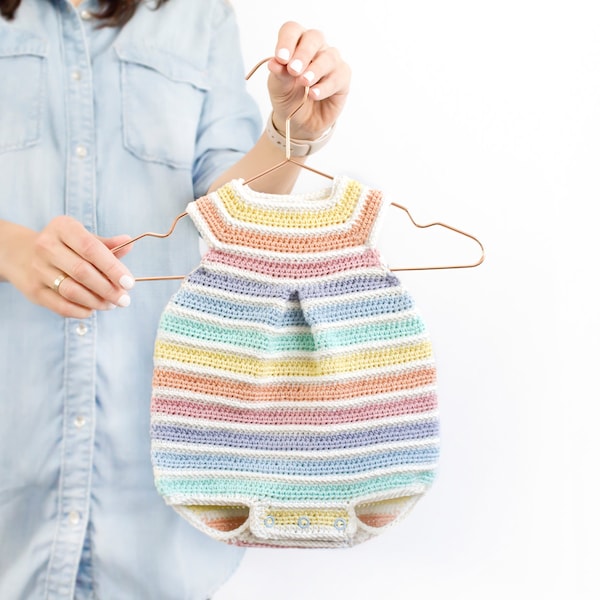 CROCHET Rainbow Romper PDF Pattern- Instant Download- Size Newborn, 1-3 months, 3-6 months, 6-12 months & 12-24 months.