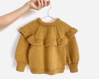 7 sizes - RUFFLE Knitted Sweater - PDF Knitting Pattern- Instant Download