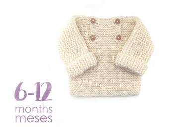 Size 6-12 MONTHS- Natural Baby Sweater Knitting Pattern- Instant Download