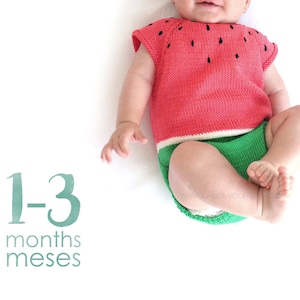 Size 1-3 months- Watermelon Romper PDF Knitting Pattern- Instant Download