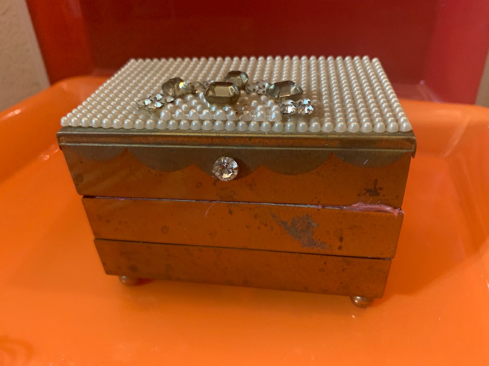 Vintage 3 tier jewelry box with mirror Etsy