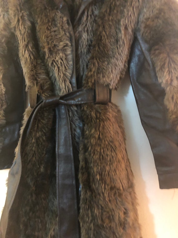 fur coat Vintage Coat with leather detail women's… - image 4