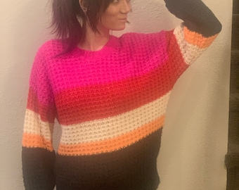 vintage sweater 80's color block sweater