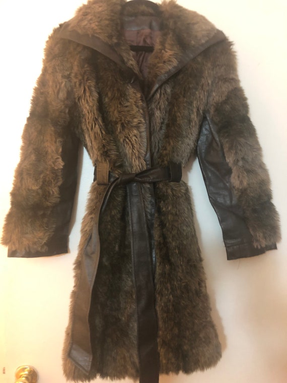 fur coat Vintage Coat with leather detail women's… - image 3