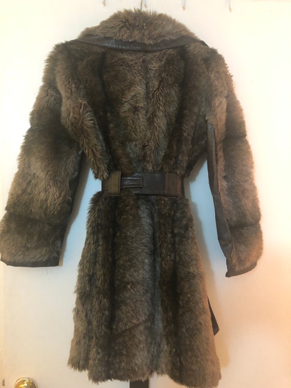 fur coat Vintage Coat with leather detail women's… - image 8