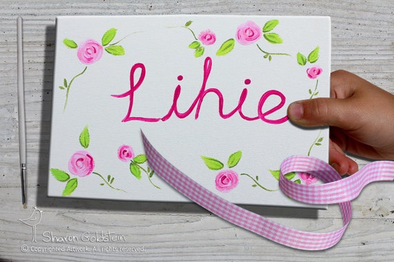 Pink Door Sign For Girls Room Personalized Door Sign Kids Room Girls Laura Ashley Room Decor Pink Roses Theme Nursery Decor