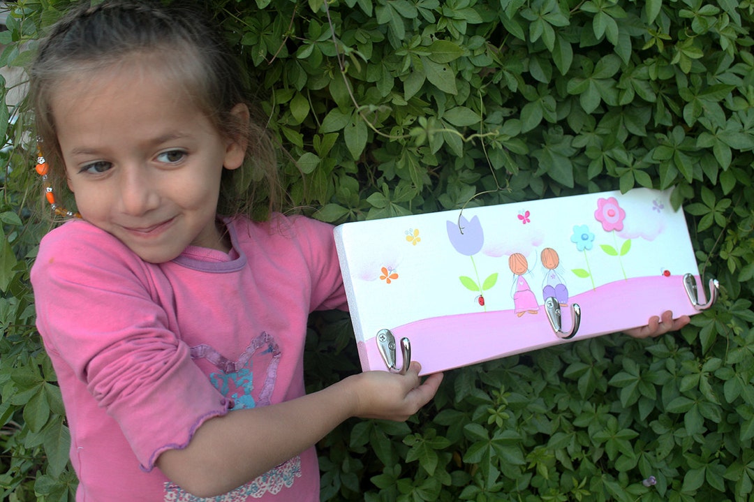 Personalized Coat Rack Kids Peg Rack Girls and Flowers Pink Etsy