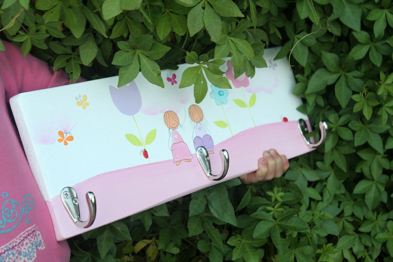 Personalized Coat Rack Kids Peg Rack Girls and Flowers Pink Etsy