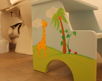 Personalized Custom Step Stool - The lovely jungle animals, Kids Personalized Step Stool, step stool for children