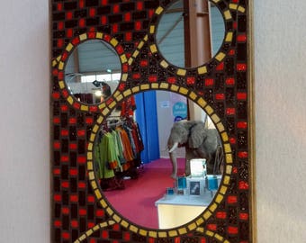 Miroir mosaïque Hibou - Emaux de Briare Rouge, Jaune et marron