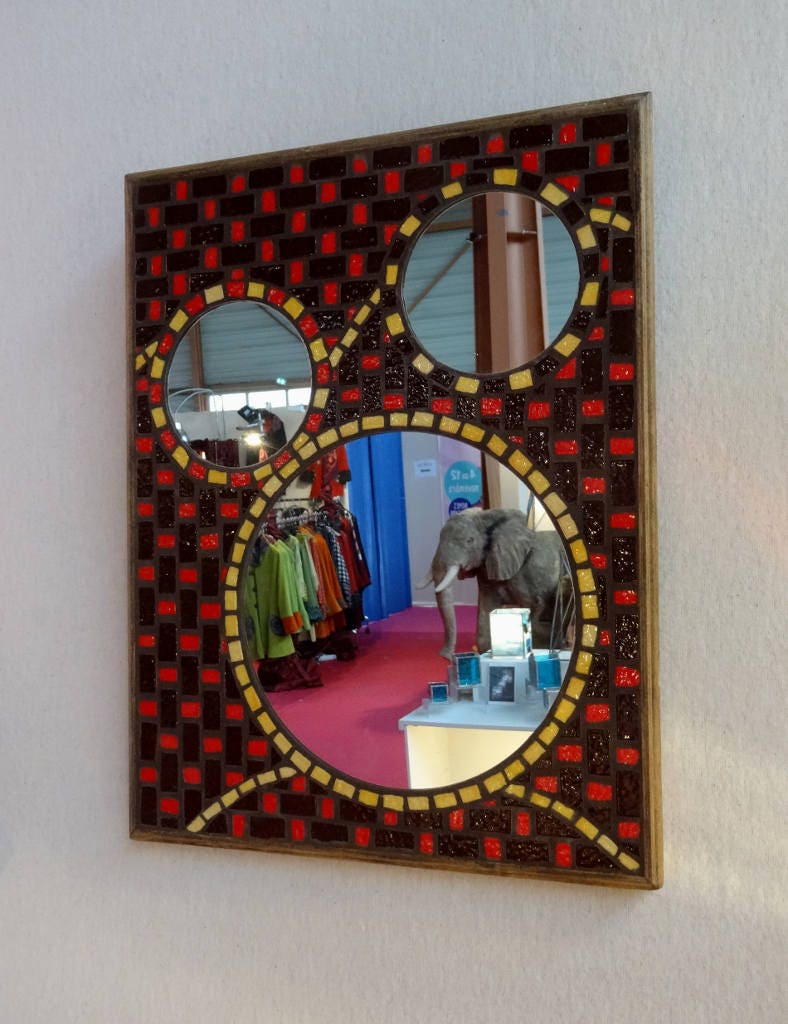 Miroir Mosaïque Hibou - Emaux de Briare Rouge, Jaune et Marron