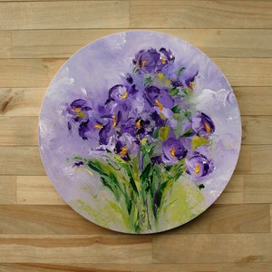 Iris, Made-to-Order Painting, Round Canvas, Original Art, Abstract  Oil Painting, palette knife work, Flowers Painting, impasto