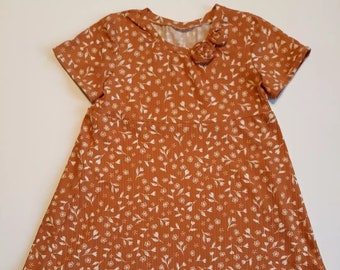 Baby Girl 6-12 months Rib Knit Rust Orange Dress with flowers short sleeves