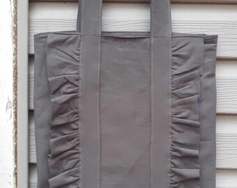 Gray Ruffled Shopping Market Modern Tote Bag Lined Minimalist Cotton Two Straps