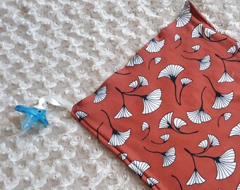 Burnt Orange Rust Modern Floral Super Soft Baby Lovey with Pacifier Binky Holder