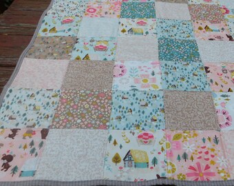 Riley Blake Goldilocks Baby Girl Nursery Quilt Bears Woodland Mushrooms Neutral
