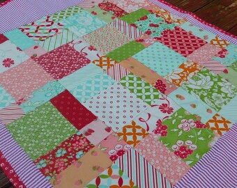 Baby Girl Quilt with Moda Hello Darling Fabric Red White Strawberry Floral Geometric Lap Quilt