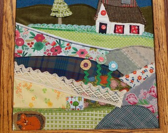 Fox & Cottage Framed Textile Art
