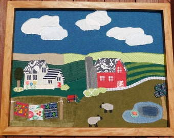Lancaster County Farmscape Framed Textile Art