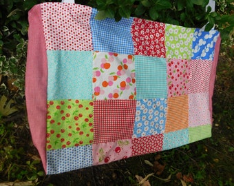 Extra Large Tote Bag Market Bag Laptop Bag quilt squares multicolor cherries gingham