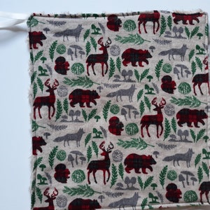 Baby Boy Tan Green Plaid Woodland Print and Super Soft Minky Baby Lovey with Pacifier Binky Holder