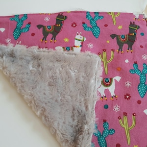 Baby Girl Pink Alpaca Llama Cotton with Super Soft Minky Baby Lovey with Pacifier Binky Holder