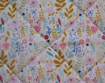 Floral Whole Cloth Baby Girl Crib Quilt Modern Floral Nursery Pink White Purple Mustard Aqua Cotton Flannel