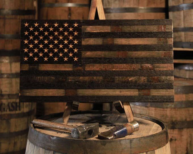 Bourbon Whiskey Barrel Flag - USA Flag Made From Oak Barrel Wood