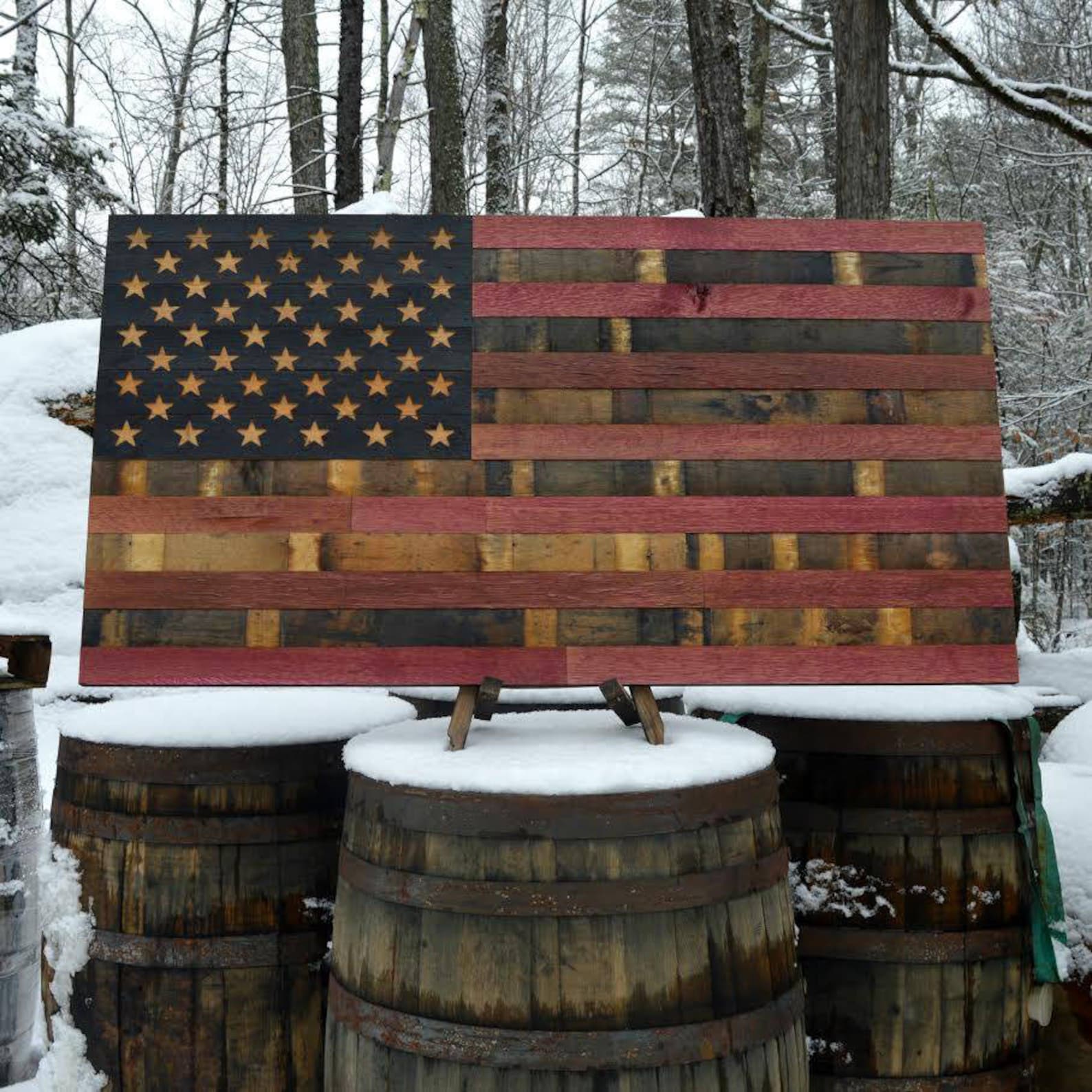Wine Barrel Flag USA Flag Made From Oak Barrel Wood Etsy