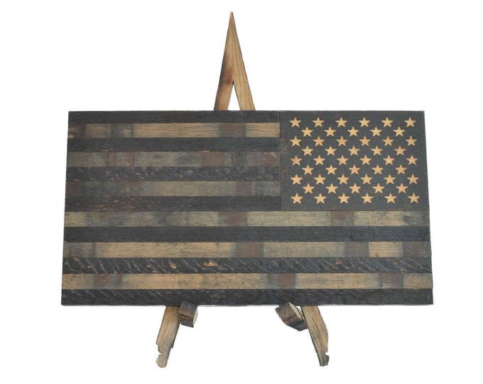 Bourbon Whiskey Barrel Defender Flag- USA Flag Made From Oak Barrel Wood