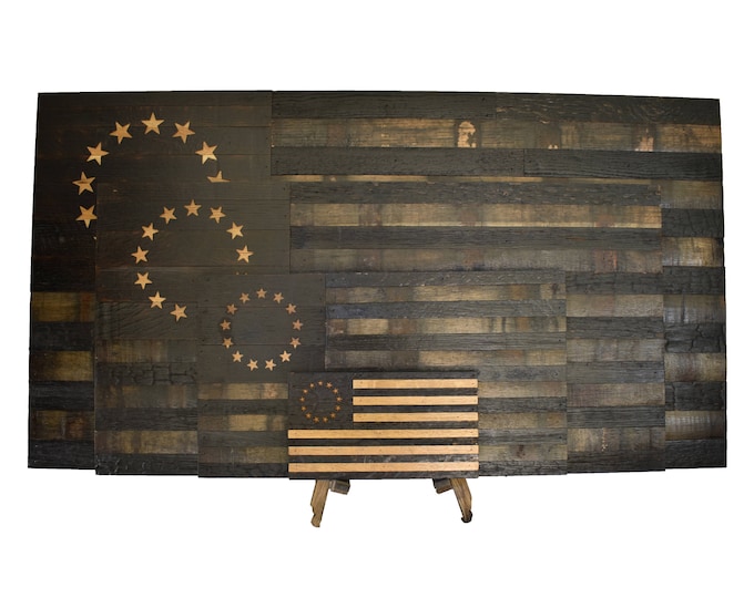 Betsy Ross Bourbon Whiskey Barrel Flag - Colony Flag Made From Oak Barrel Wood