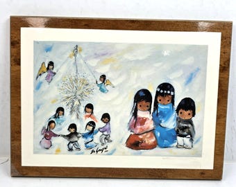 Vtg Ted DeGrazia Laminated Wood Plaque Piñata Party 1980 Scottsdale 8.5" x 11.5"