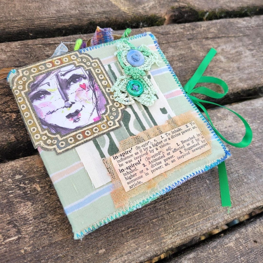 Handmade Fabric Journal Mini Mixed Media Vtg Buttons Lace Tags ...