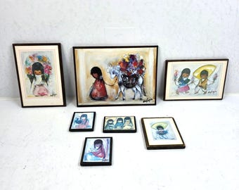 Vtg Ted DeGrazia Mini Wood Art Plaques  Lot of 7 Southwest Native Children Decor