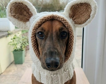 Hand Knitted Dog Hat with Teddy Bear Ears | Aran Wool Bonnet for Small Dogs