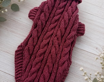 Hand Knitted Mini Dachshund Sweater | Cable Knit Dog Jumper | Premium Acrylic Dog Coat | Sausage Dog Clothes | Warm Pet Pullover UK