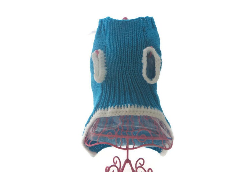 xlarge unisex dog clothes Dog sweater hand knitted in blue with white Flowers Hand embroidery flowers In sizes xxxs
