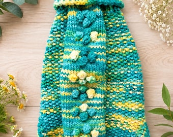 Small Handknitted Welsh Wool Dog Sweater | Moss Stitch Bobble Jumper