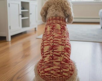 Dog Sweater handknit in Welsh Wool,  Red & Yellow, Medium  to large Breed